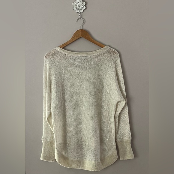 Women’s DKNY Jeans Soft Fine Knit Gold Metallic Thread High Low Dressy Sweater - Picture 6 of 11